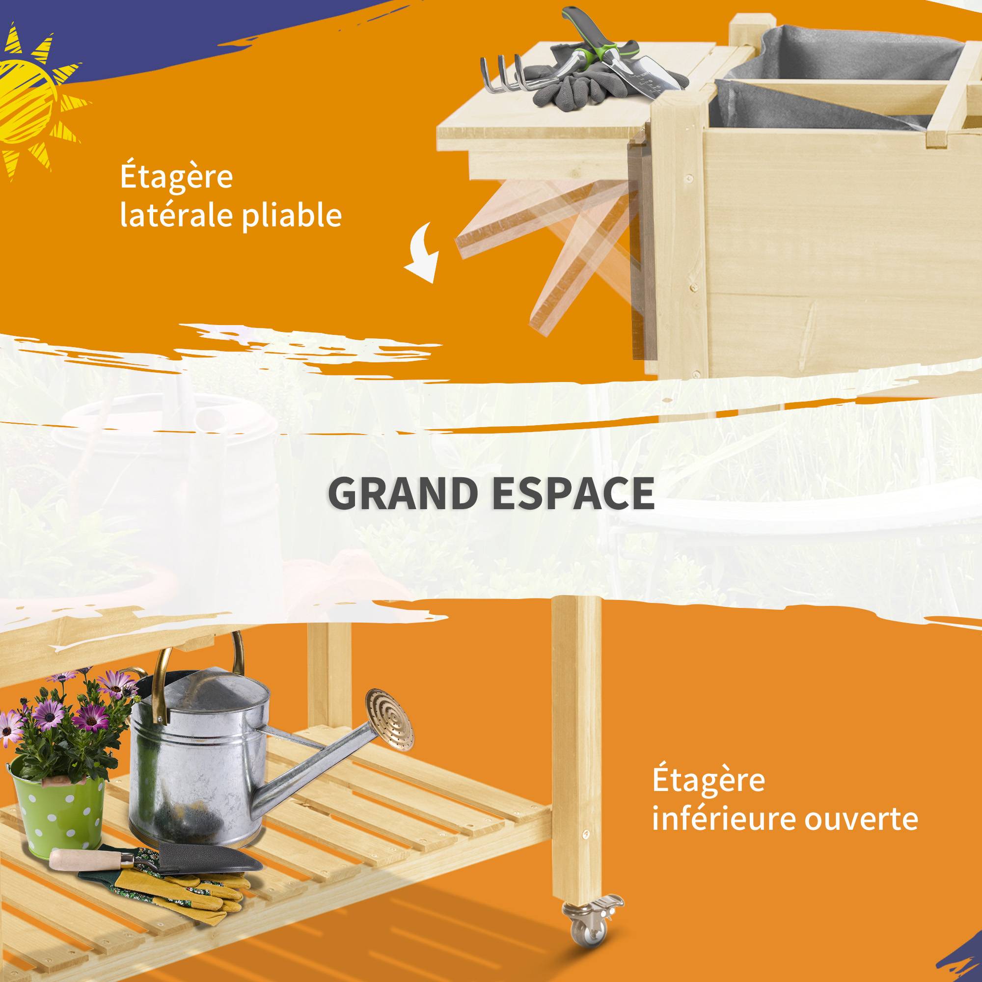 Sans Marque - Jardinière sur Pied - Potager sur roulettes - étagère, Tablette Rabattable, Inserts d'irrigation, Feutre de Drainage - Image 9