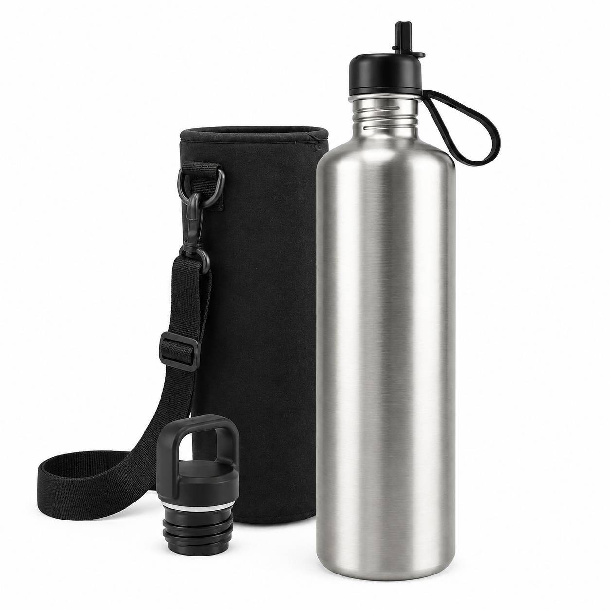 Bouteille Eau 2L Acier Inoxydable Avec 2 Couvercles Léger Pour Gym Randonnée Voyage - Image 1