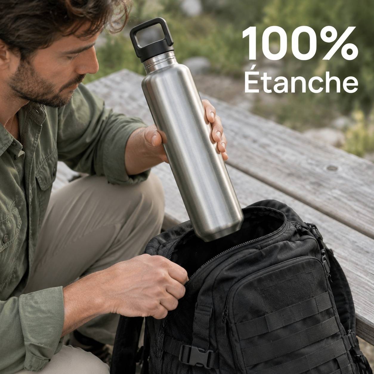 Bouteille Eau 2L Acier Inoxydable Avec 2 Couvercles Léger Pour Gym Randonnée Voyage - Image 7