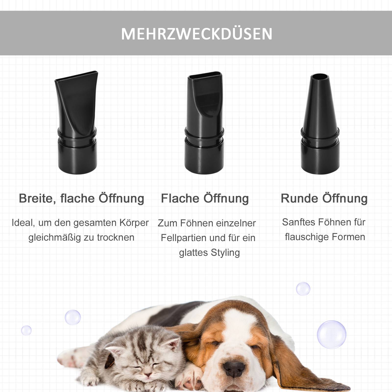 Sans Marque - Sèche-chien 2800W, vitesse et température réglables, 3 buses, chauffage, pour chiens/chats - Image 7