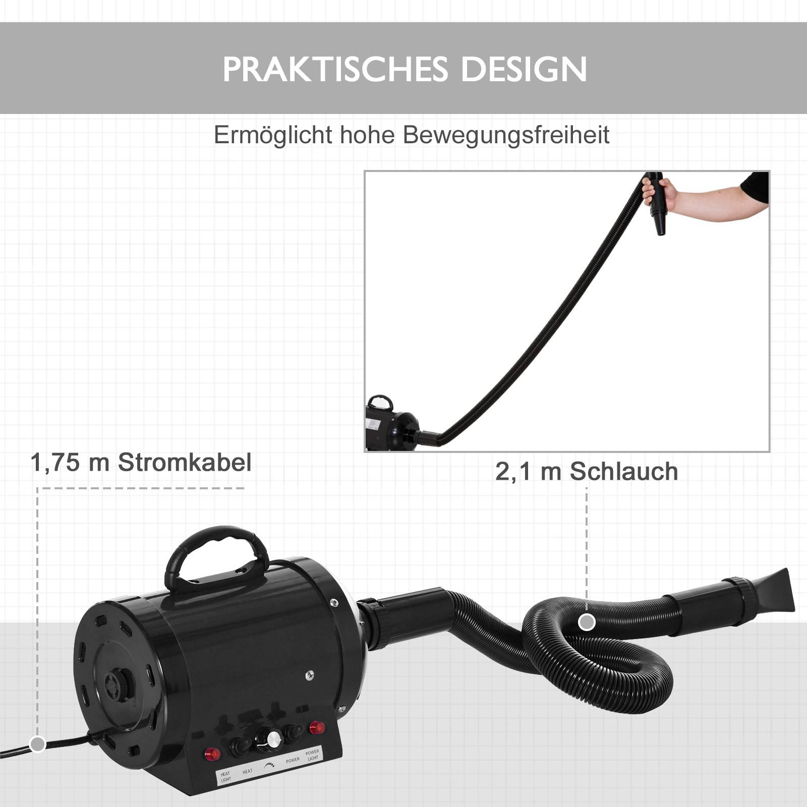 Sans Marque - Sèche-chien 2800W, vitesse et température réglables, 3 buses, chauffage, pour chiens/chats - Image 9