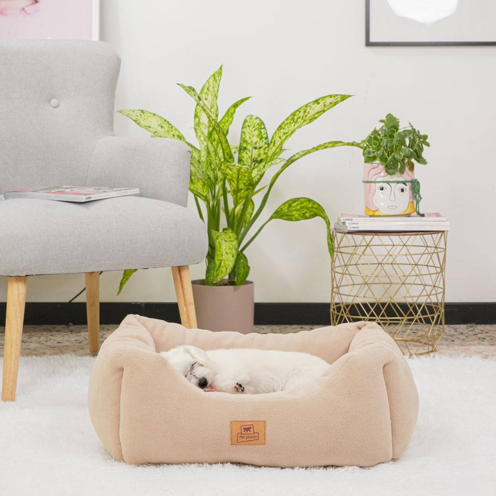 Ferplast - Canapé Lit pour Chiens et Chats COCCOLO MICROFLEECE 50 Doux Micropolaire Lavable Beige - Image 4