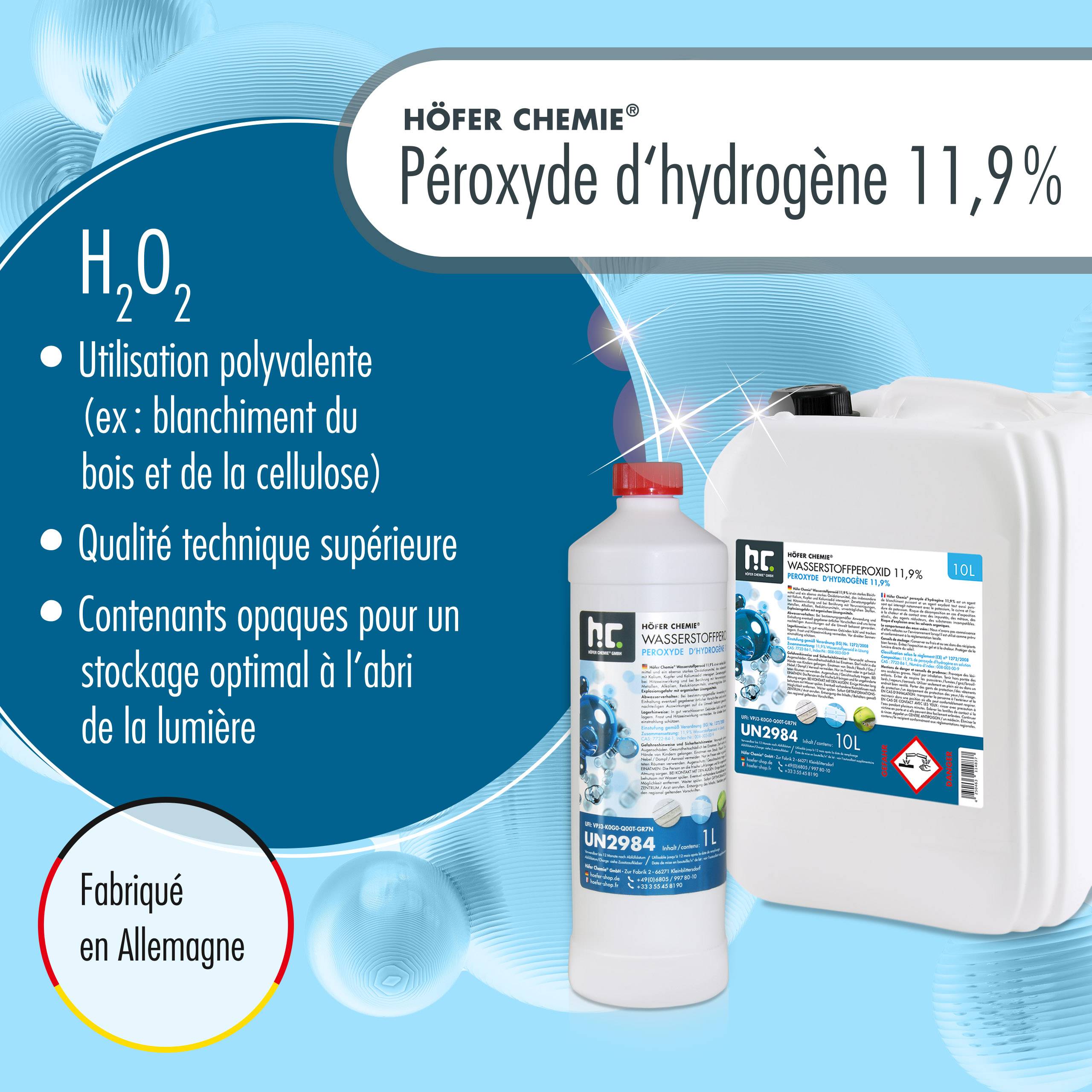 Péroxyde d'hydrogène 11,9 % Höfer Chemie® en bouteille de 1 L x 1 ...