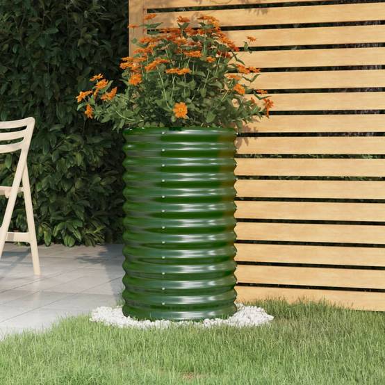 Haute jardinière ronde en acier galvanisé pot de fleur Vert 40x68 cm – ComfortXL Outdoor Living - Image 1