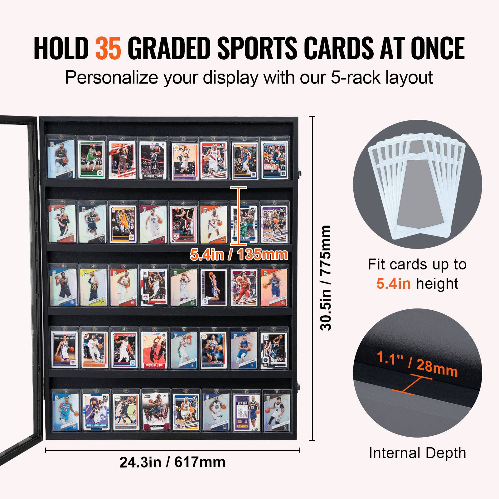 VEVOR Présentoir 35 cartes de sport 61.7x77.5x5.5cm, vitrine verre PC UV 98% verrouillable, pour collection. - Image 5