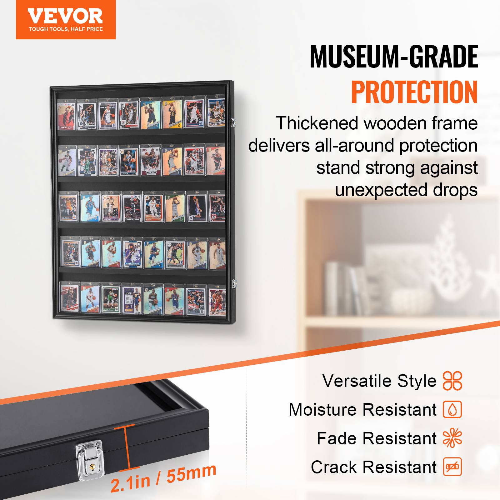 VEVOR Présentoir 35 cartes de sport 61.7x77.5x5.5cm, vitrine verre PC UV 98% verrouillable, pour collection. - Image 2