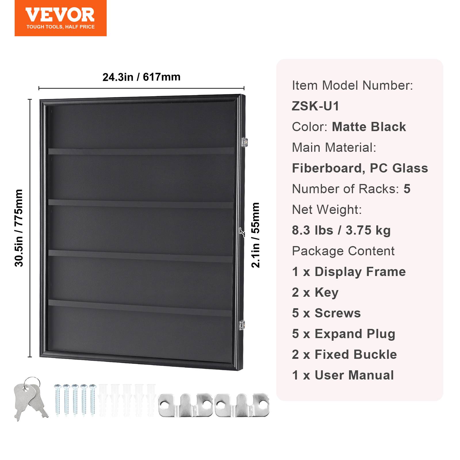 VEVOR Présentoir 35 cartes de sport 61.7x77.5x5.5cm, vitrine verre PC UV 98% verrouillable, pour collection. - Image 7