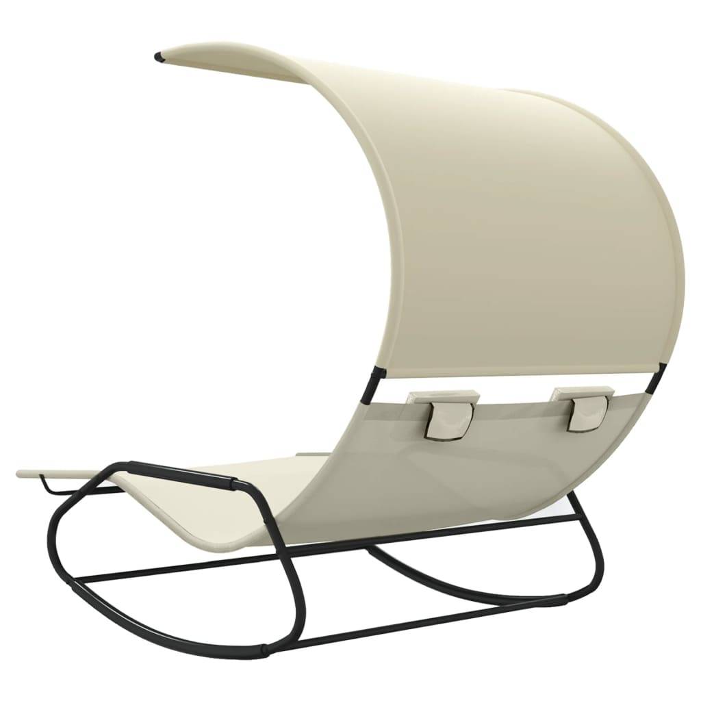 Helloshop26 - Transat chaise longue bain de soleil lit de jardin terrasse meuble d'extérieur double à bascule avec auvent 175,5 x 137,5 x 182,5 cm crème - Image 4