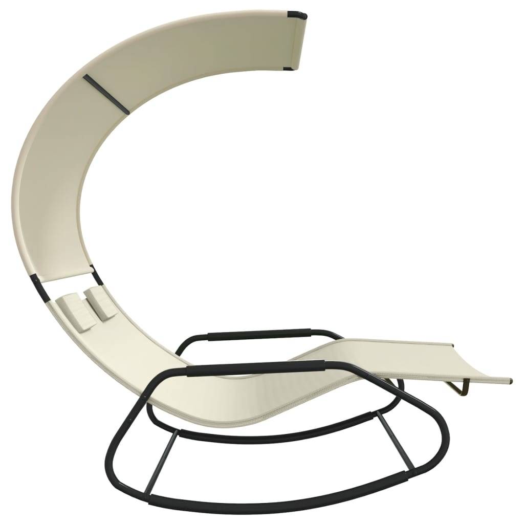 Helloshop26 - Transat chaise longue bain de soleil lit de jardin terrasse meuble d'extérieur double à bascule avec auvent 175,5 x 137,5 x 182,5 cm crème - Image 3