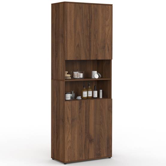 IDMARKET - Meuble armoire colonne salle de bain TOMI 4 portes 2 niches effet noyer - Image 2