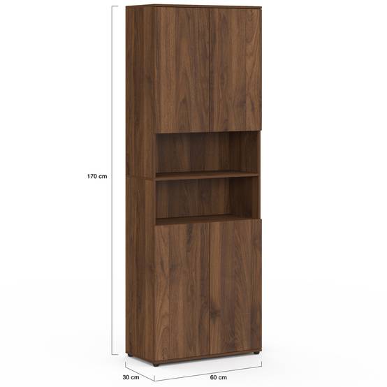 IDMARKET - Meuble armoire colonne salle de bain TOMI 4 portes 2 niches effet noyer - Image 5
