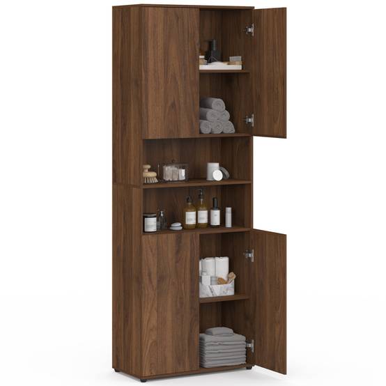 IDMARKET - Meuble armoire colonne salle de bain TOMI 4 portes 2 niches effet noyer - Image 4