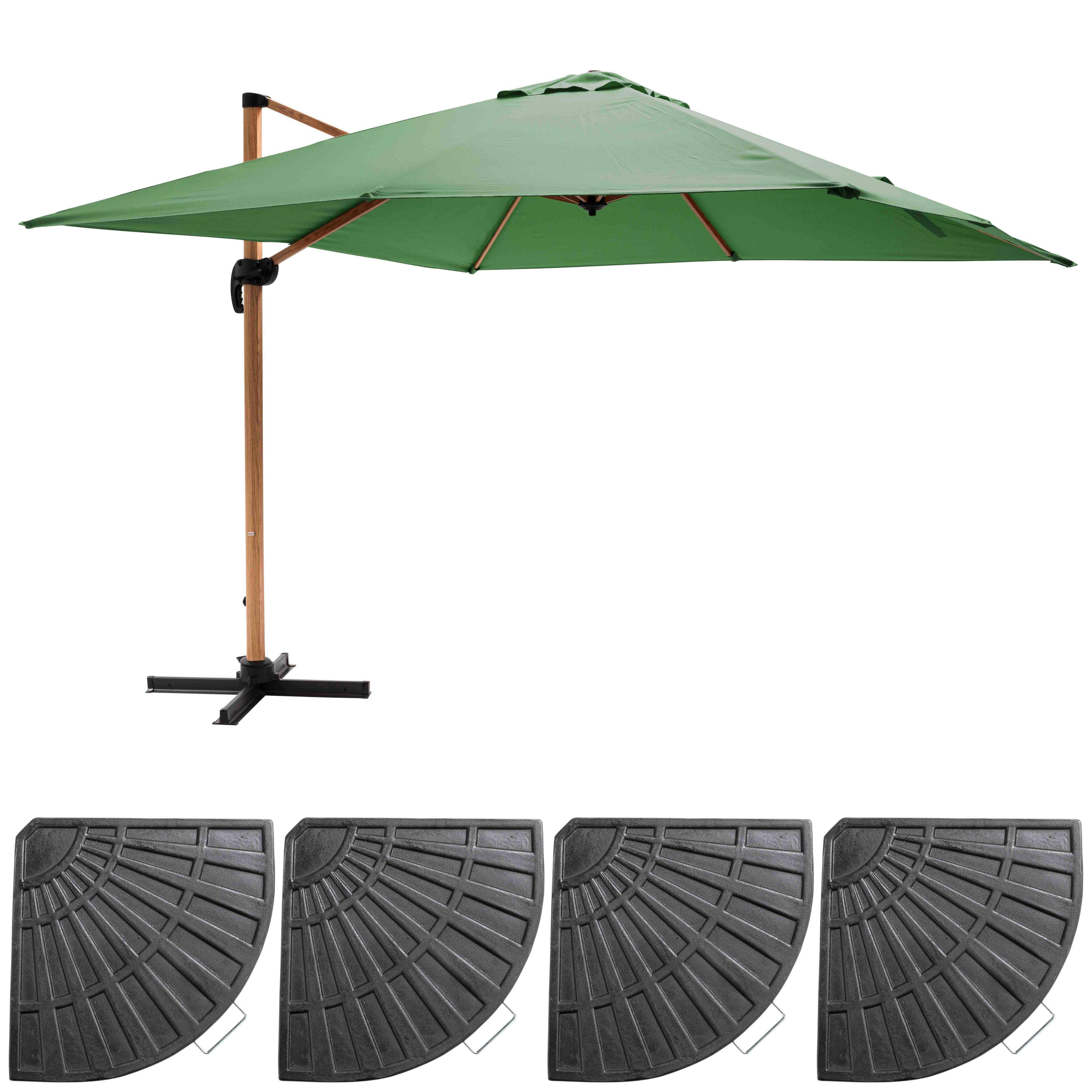 Oviala - Parasol déporté 3x3m et 4 dalles lestées effet bois vert cactus Brescia - Oviala - Image 2