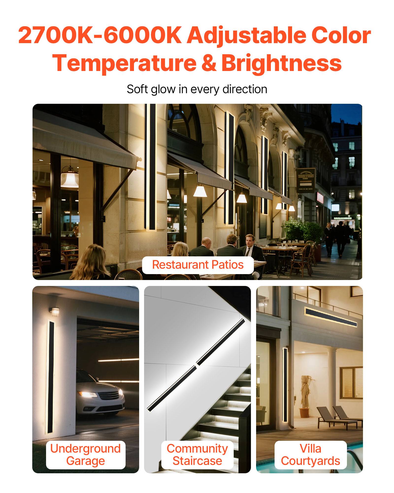 VEVOR Applique Murale Extérieur Éclairage LED 27 W Lot de 2 1,5 m 2700 K-6000 K - Image 3