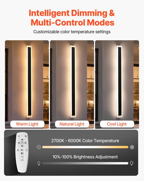 VEVOR Applique Murale Extérieur Éclairage LED 27 W Lot de 2 1,5 m 2700 K-6000 K - Image 6