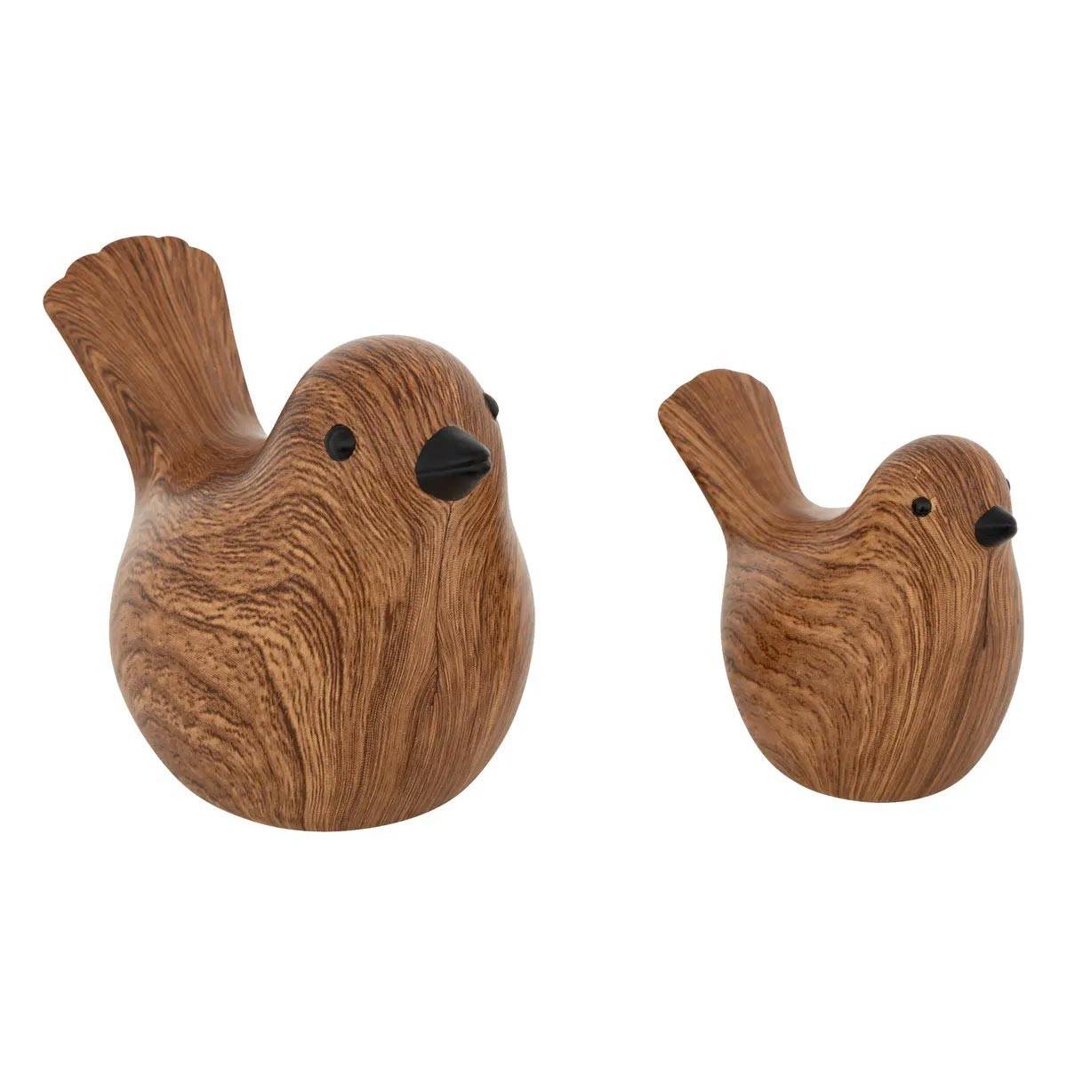 Lot de 2 Oiseaux en Dolomite "Family Corner" 14cm Marron - Image 1