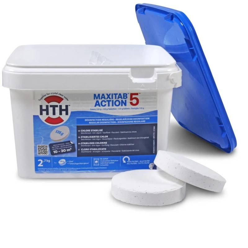 Chlore stabilisé hth® MAXITAB Action 5 - Galets 135g - 2,7 kg - 2,7 kg - Image 1
