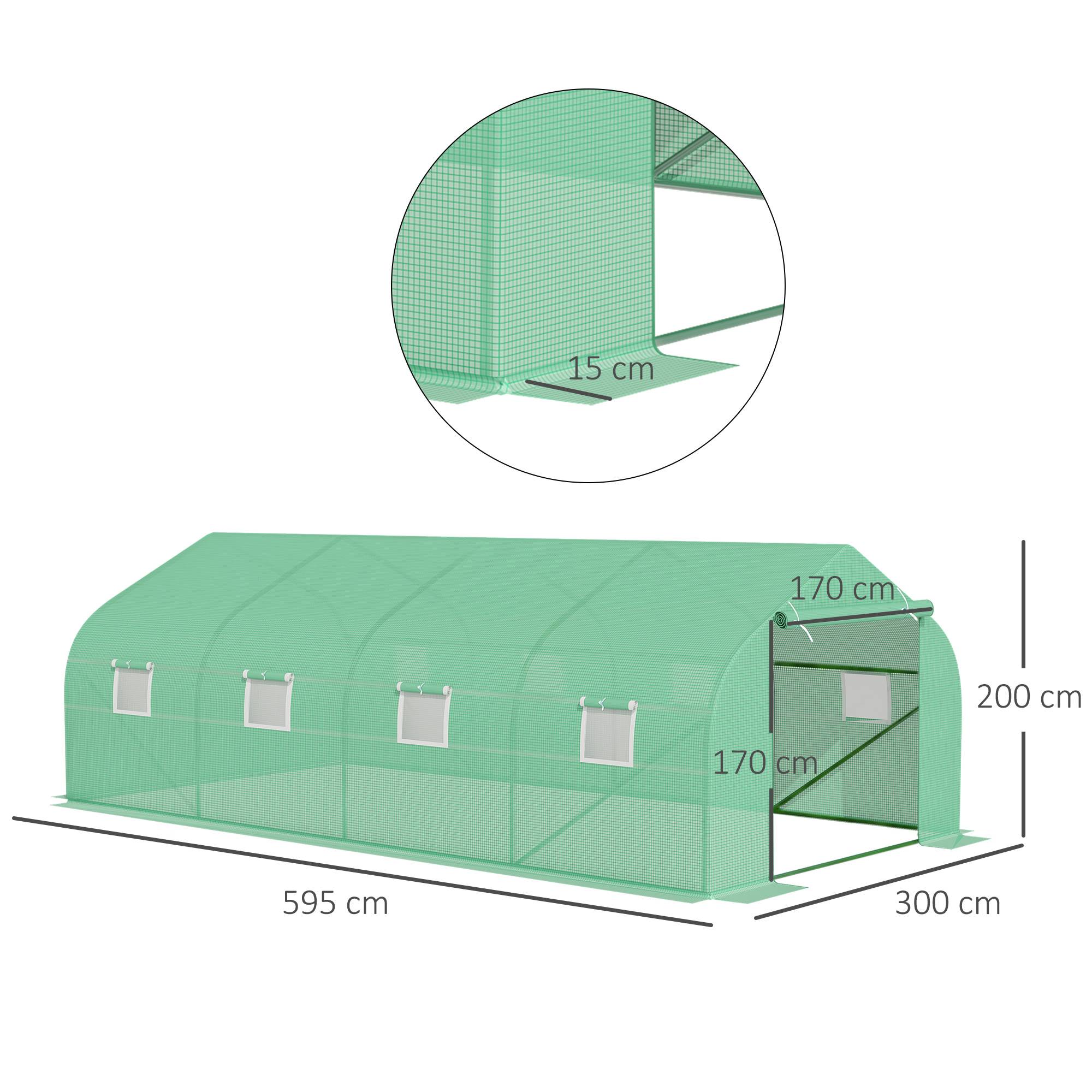 Sans Marque - Serre d'environ 6 x 3 x 2 m, serre en aluminium avec porte enroulable, porte zippée, 8 fenêtres en filet, poteaux de support - Image 5