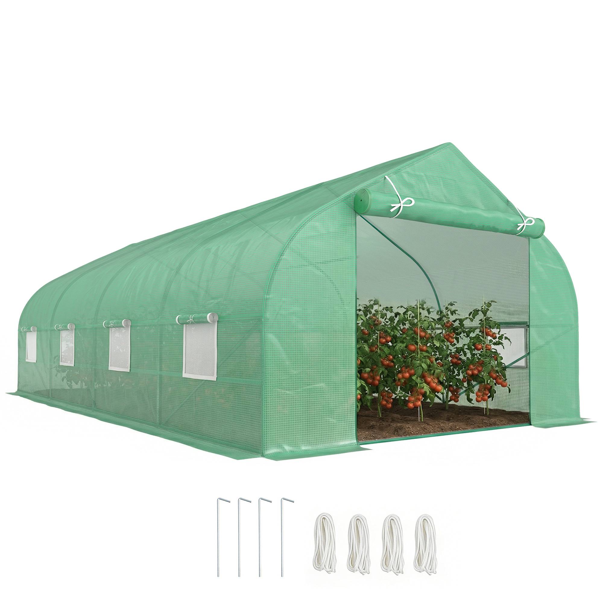 Sans Marque - Serre d'environ 6 x 3 x 2 m, serre en aluminium avec porte enroulable, porte zippée, 8 fenêtres en filet, poteaux de support - Image 1