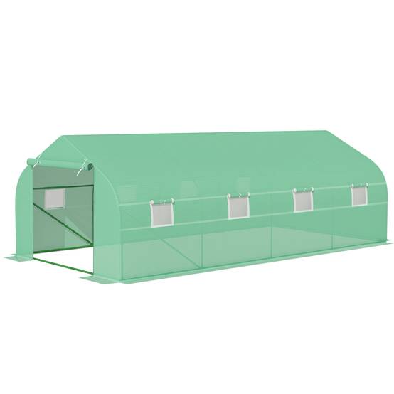 Sans Marque - Serre d'environ 6 x 3 x 2 m, serre en aluminium avec porte enroulable, porte zippée, 8 fenêtres en filet, poteaux de support - Image 2