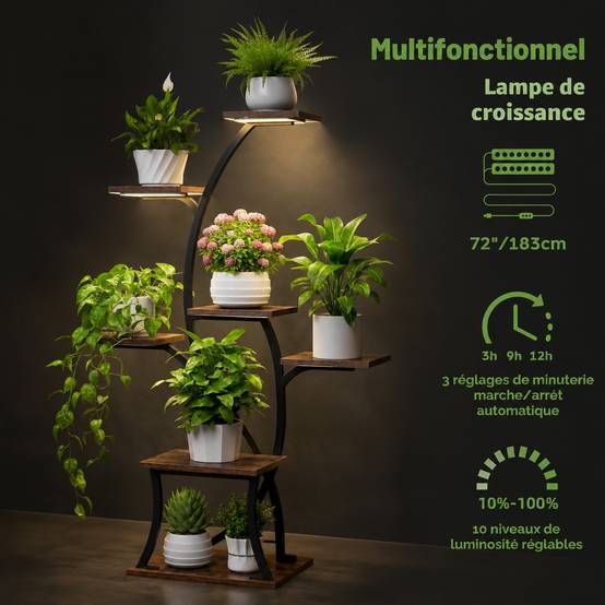 Étagère D'Angle Plantes Intérieures Avec Lumières De Culture 7 Niveaux Stable Salon Balcon Patio - Image 4
