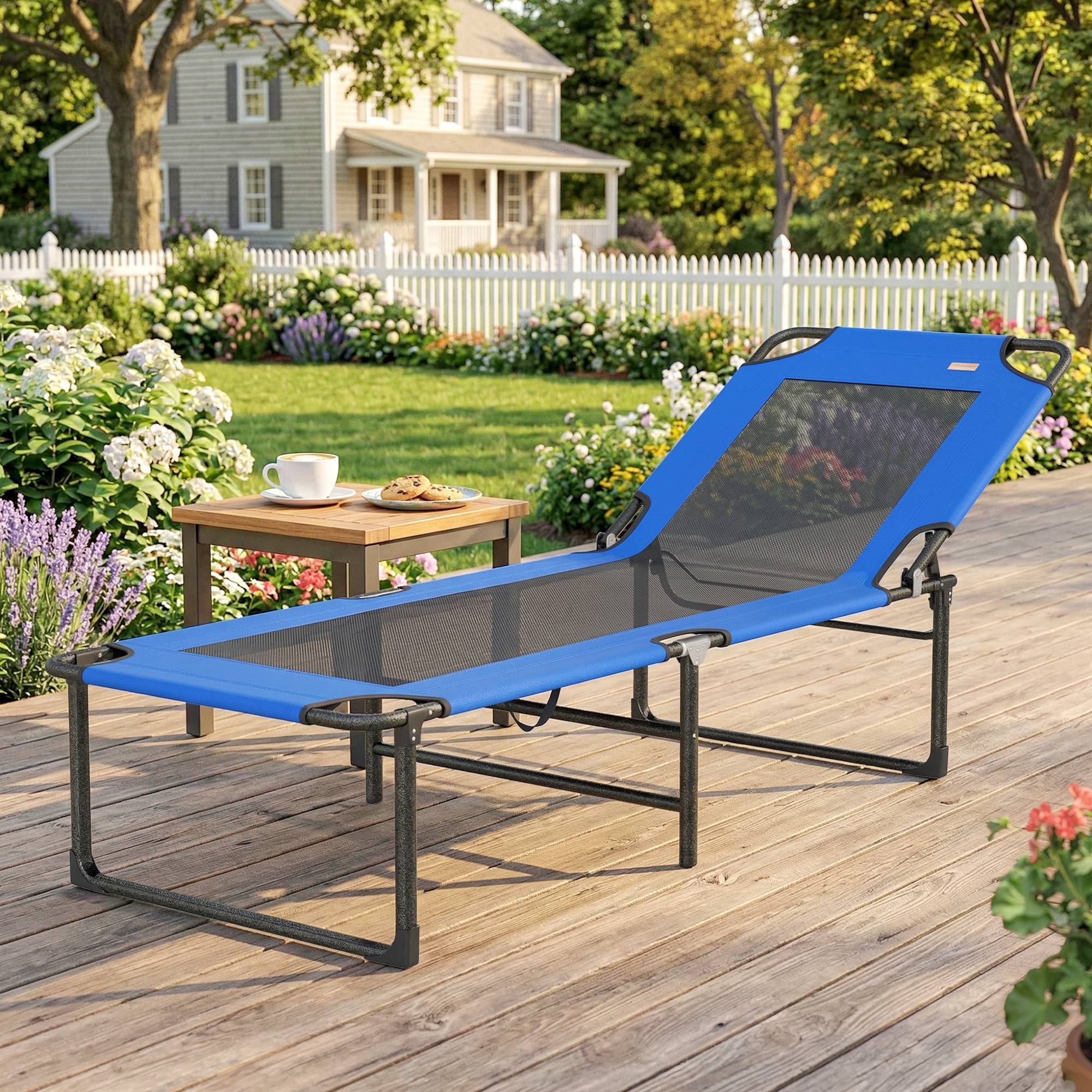 Sans Marque - Poubelle pliable Tumbona avec dossier réglable en 4 positions et revêtement textile. Charge maximale : 120 kg. Dimensions : 175 x 58 x 68 cm. Bleu. - Image 4