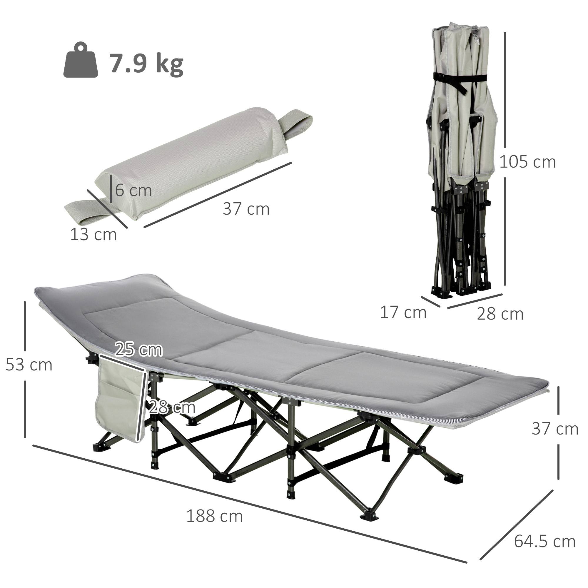 Lit de camp pliable et rembourré avec poche de rangement, 188x64,5x53 cm, gris clair - Image 5