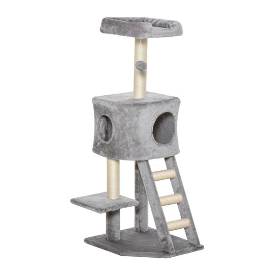Arbre à chat bois peluche intérieur jeu repos plateforme multiniveaux 120cm gris clair - ComfortXL Outdoor Living - Image 2