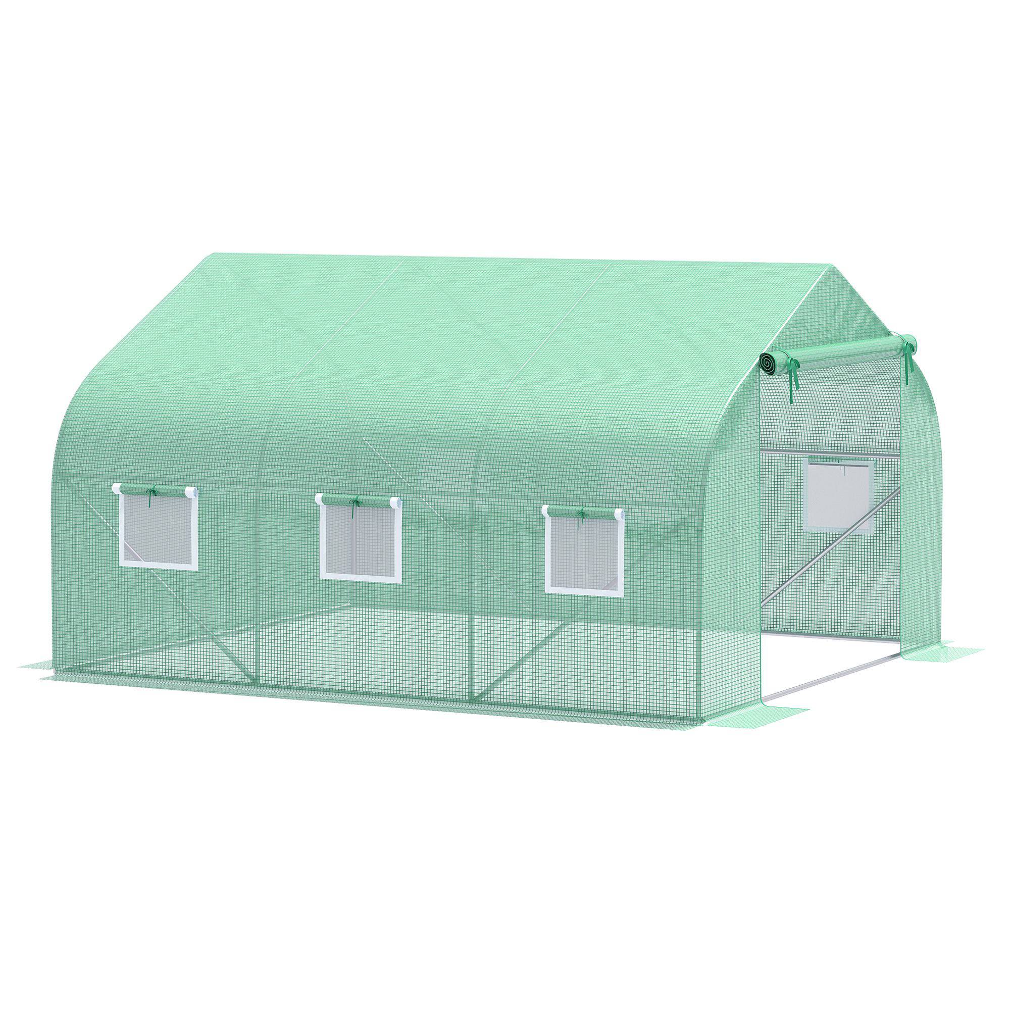 Serre Tunnel de Jardin 10,5 m² dim. 3,5L x 3l x 2H m Porte + 6 fenêtres enroulables Acier galvanisé bâche PE Haute densité Vert - Image 2