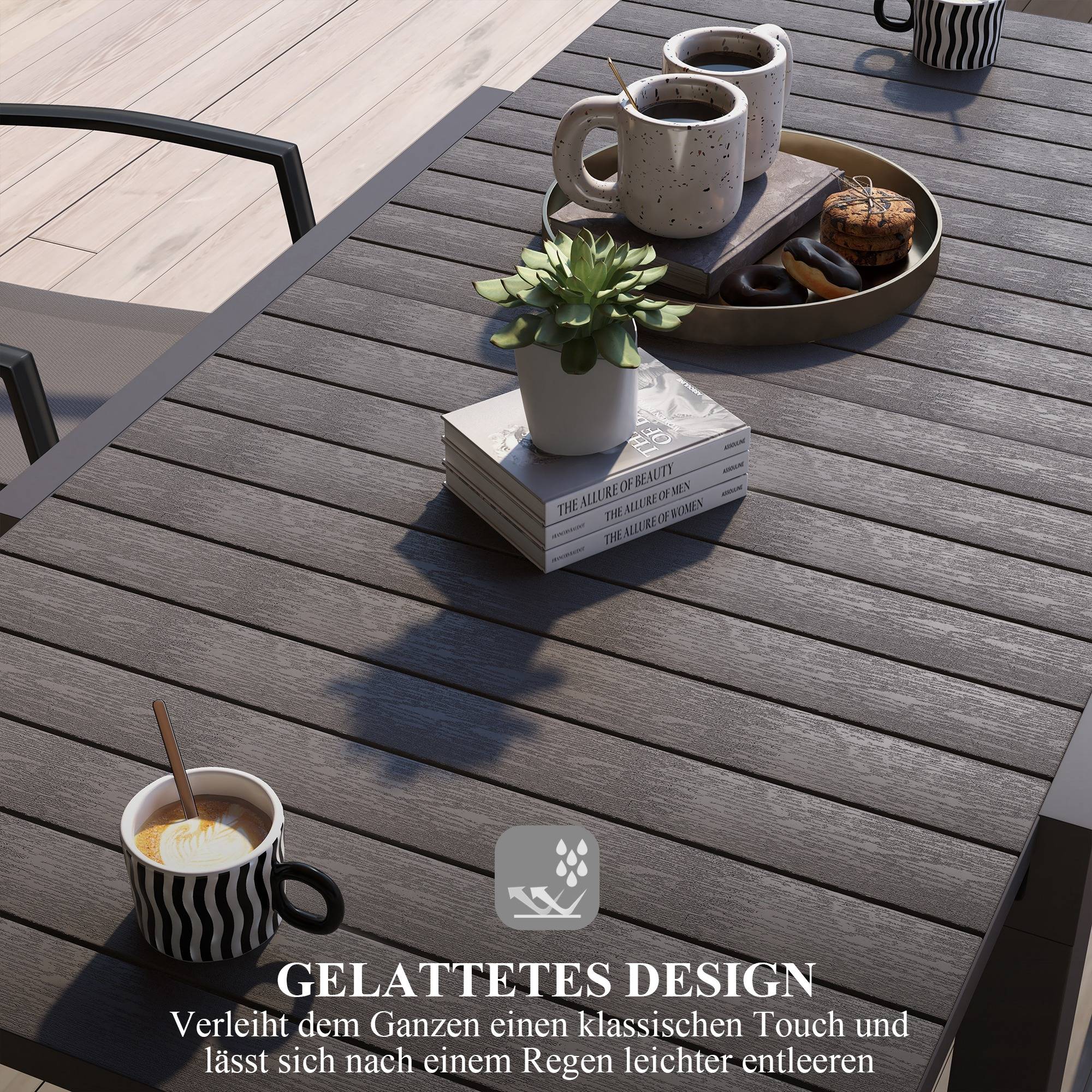 Table repas aluminium extensible grise 81/162x80x75cm, capacité 6 personnes jardin balcon - Image 6
