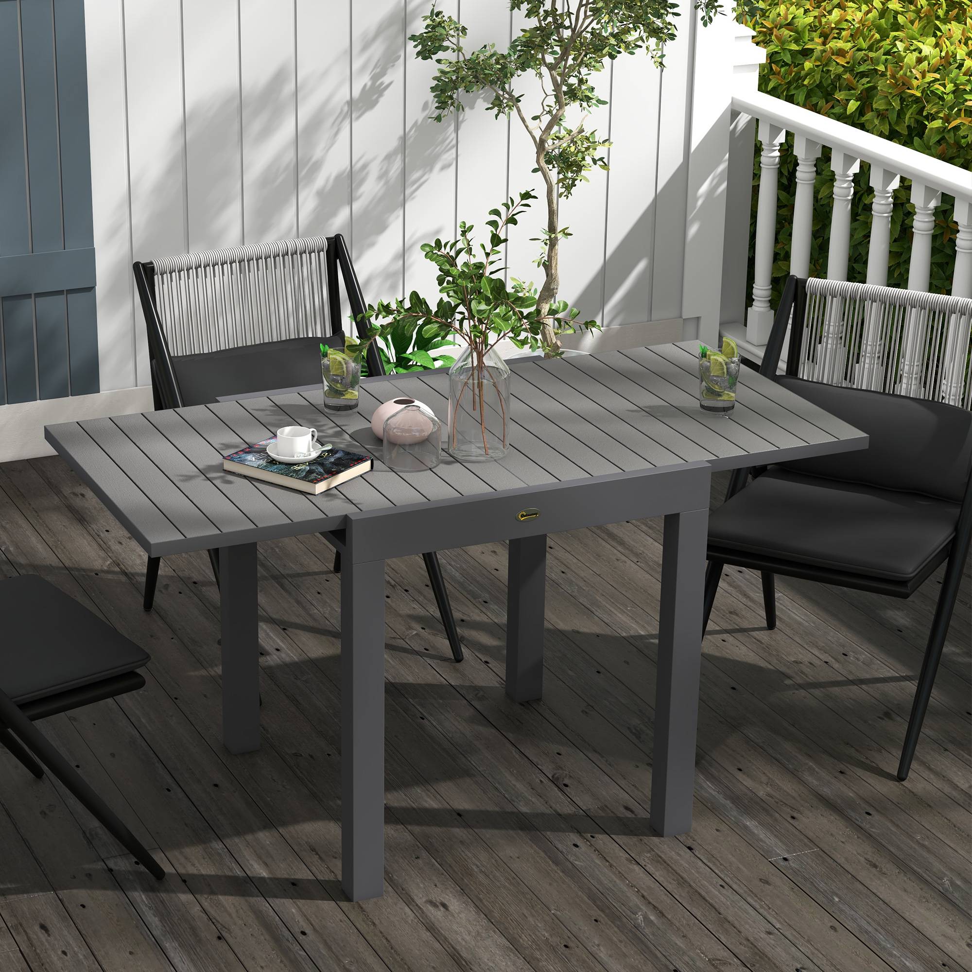 Table repas aluminium extensible grise 81/162x80x75cm, capacité 6 personnes jardin balcon - Image 2