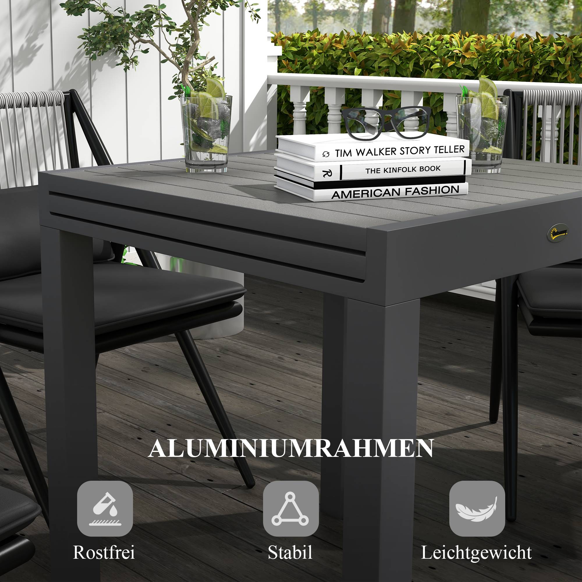 Table repas aluminium extensible grise 81/162x80x75cm, capacité 6 personnes jardin balcon - Image 5