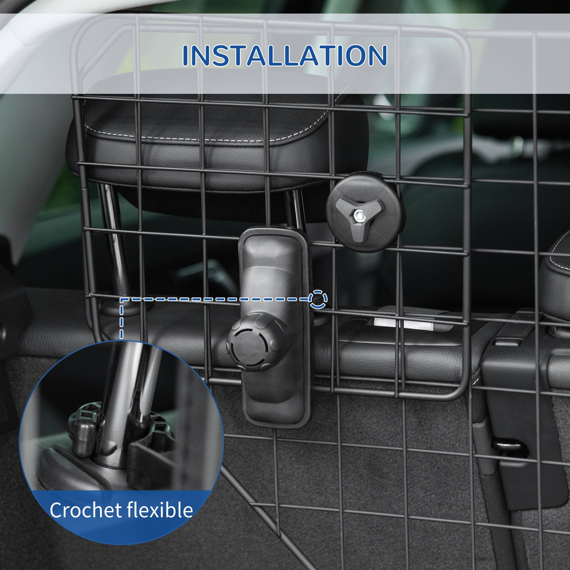 Grille de protection universelle pour chien barrière de sécurité de voiture pour chiens largeur ajustable 90-120 cm noir - Image 7
