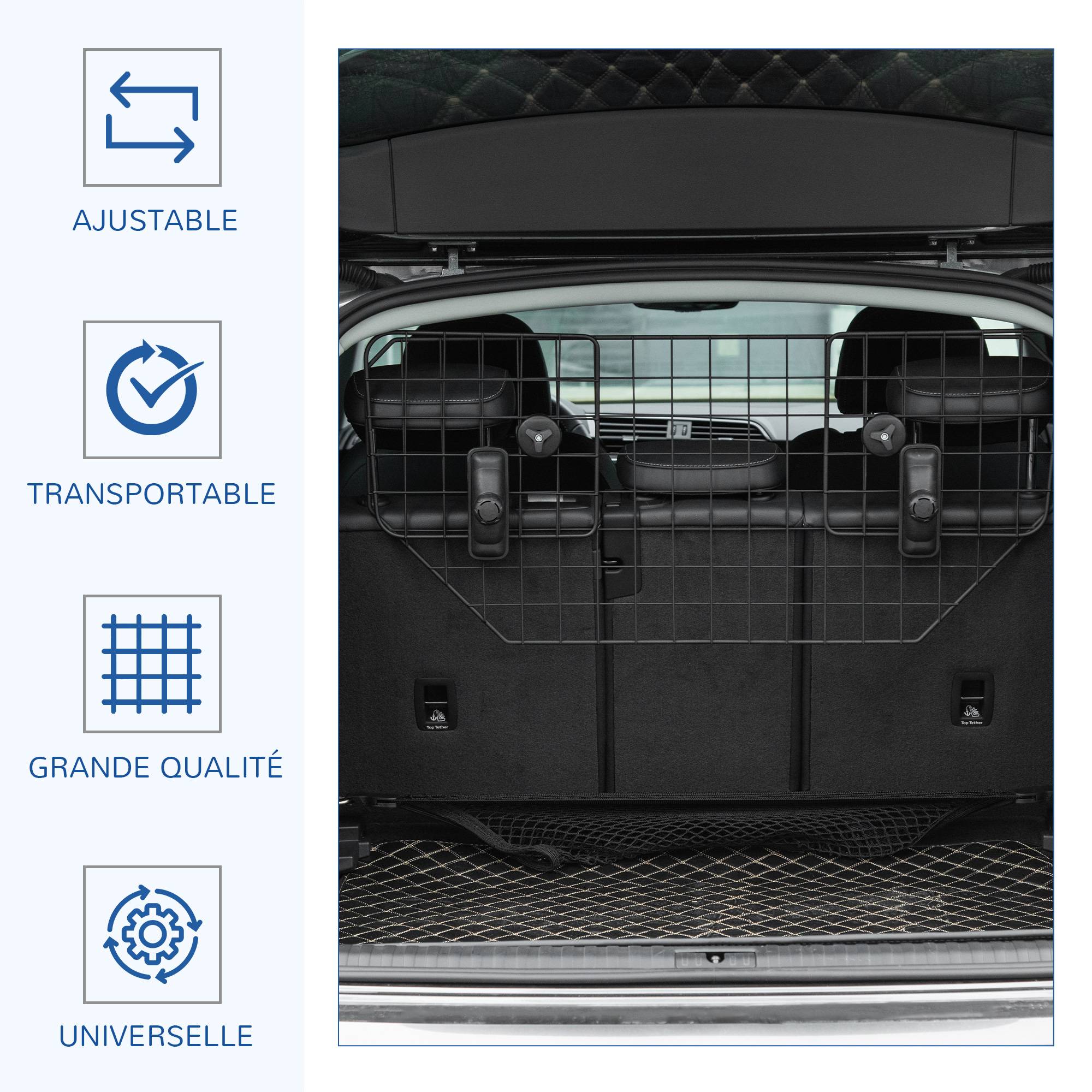 Grille de protection universelle pour chien barrière de sécurité de voiture pour chiens largeur ajustable 90-120 cm noir - Image 6