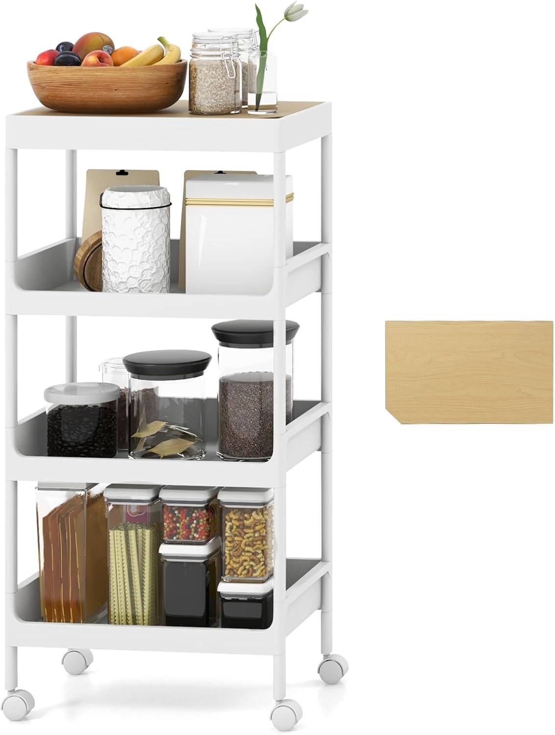 Desserte à Roulettes pour Légumes-Fruits, Desserte Cuisine à 3/4/5 Niveaux avec Roues à 360 Degrés, Chariot de Rangement à Roulettes pour Cuisine, Garde-Manger, Salle de Bain (Noir, 4-couche