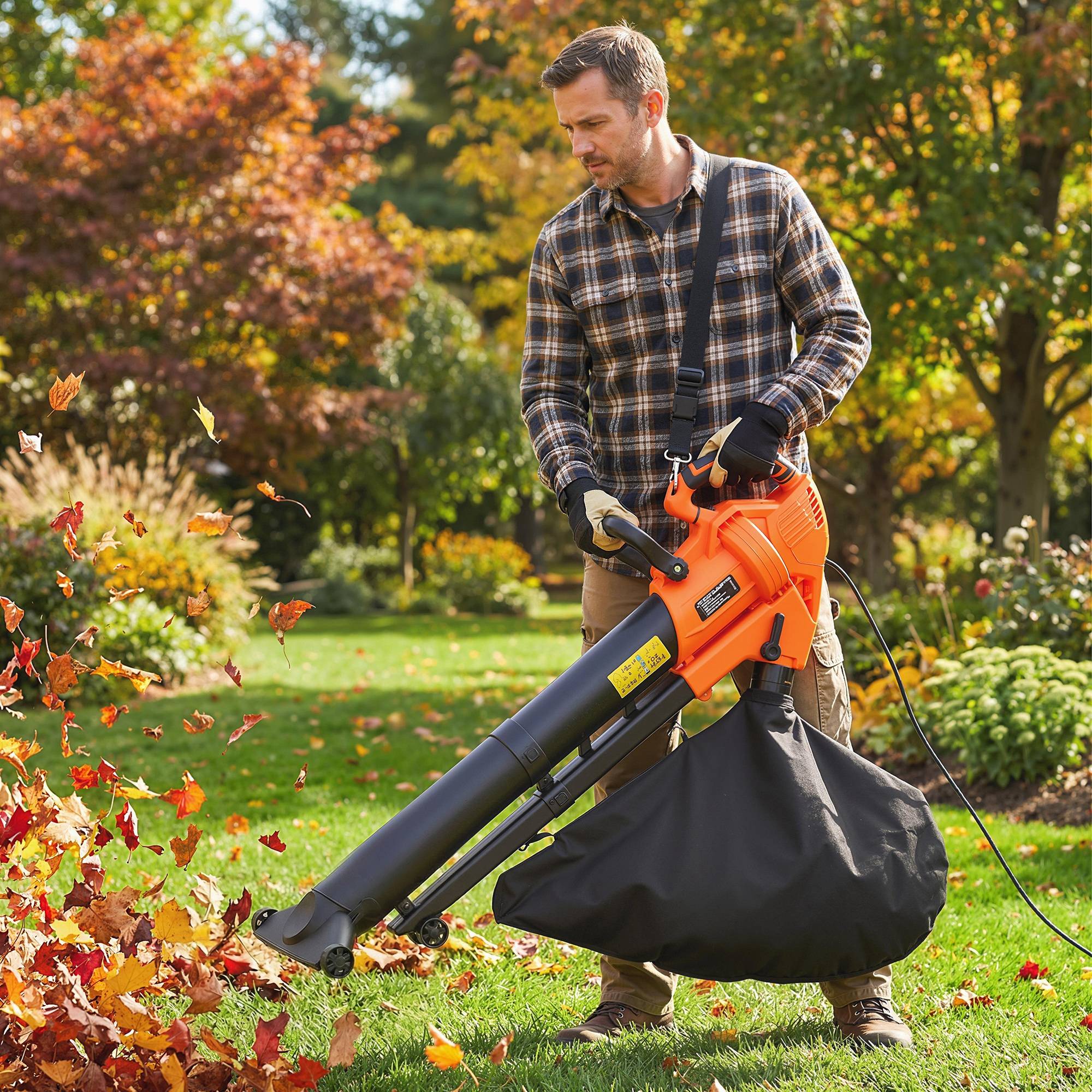 Aspirateur-souffleur de feuilles filaire 3000w 3-en-1 avec fonction broyage, sac de collecte 40l, 4 roues, vert - Image 4