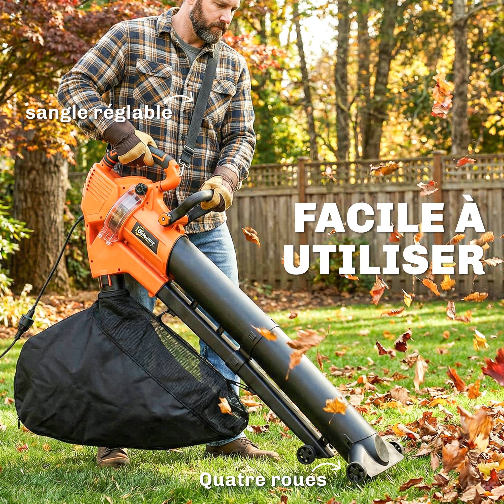 Aspirateur-souffleur de feuilles filaire 3000w 3-en-1 avec fonction broyage, sac de collecte 40l, 4 roues, vert - Image 10