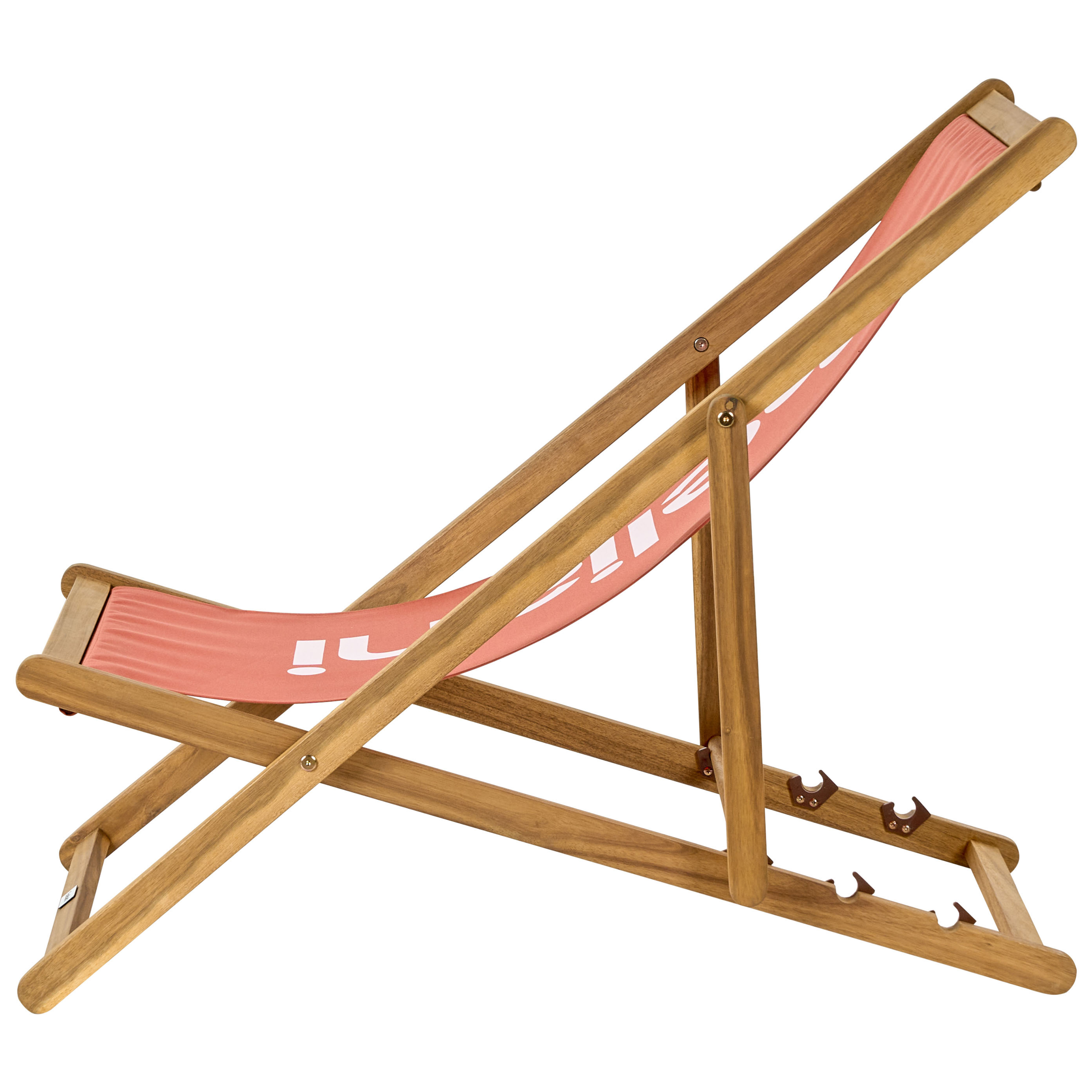 Chaise Longue Rouge et Bois d'Acacia Clair en Tissu Pliante Meuble de Jardin Inclinable - Image 6
