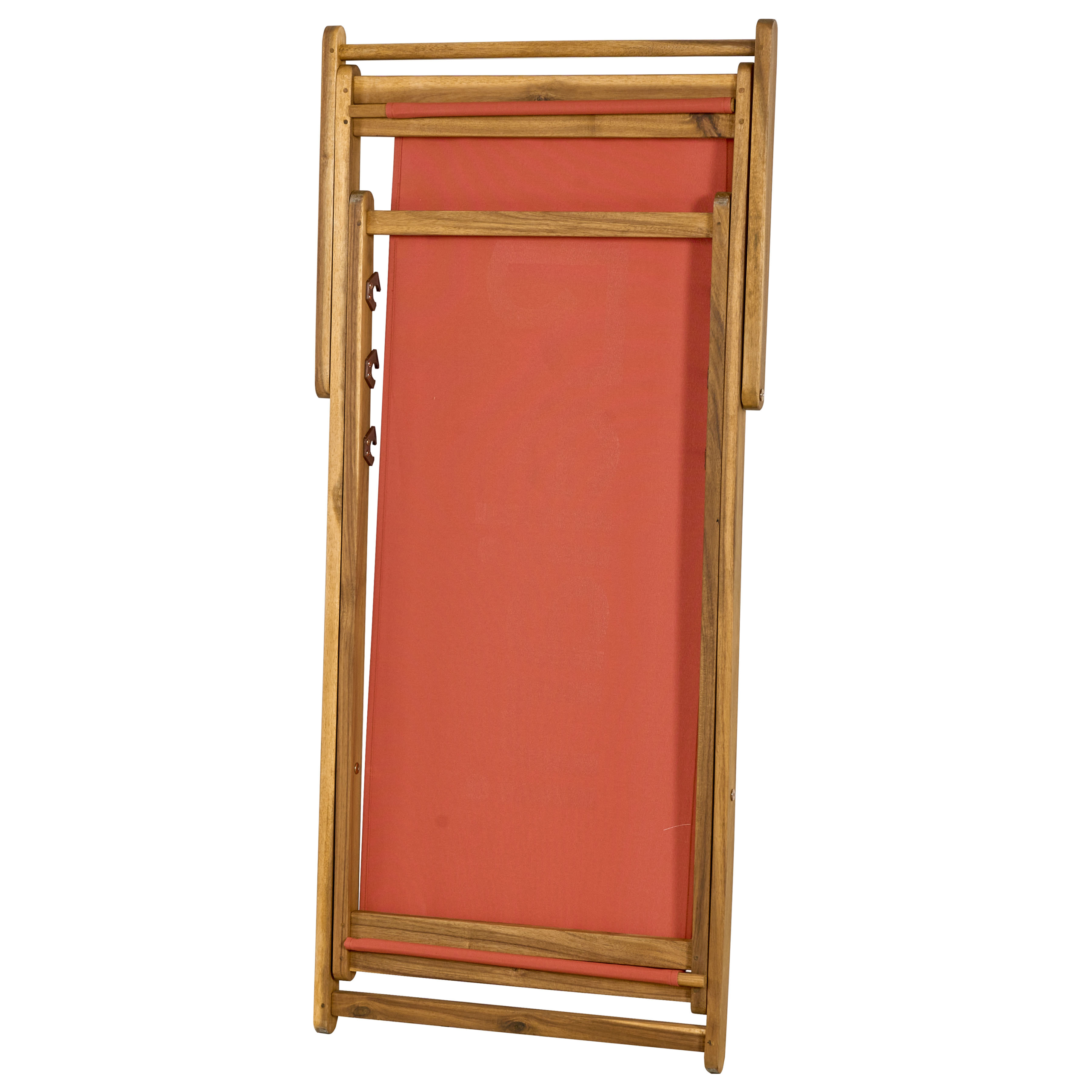 Chaise Longue Rouge et Bois d'Acacia Clair en Tissu Pliante Meuble de Jardin Inclinable - Image 7