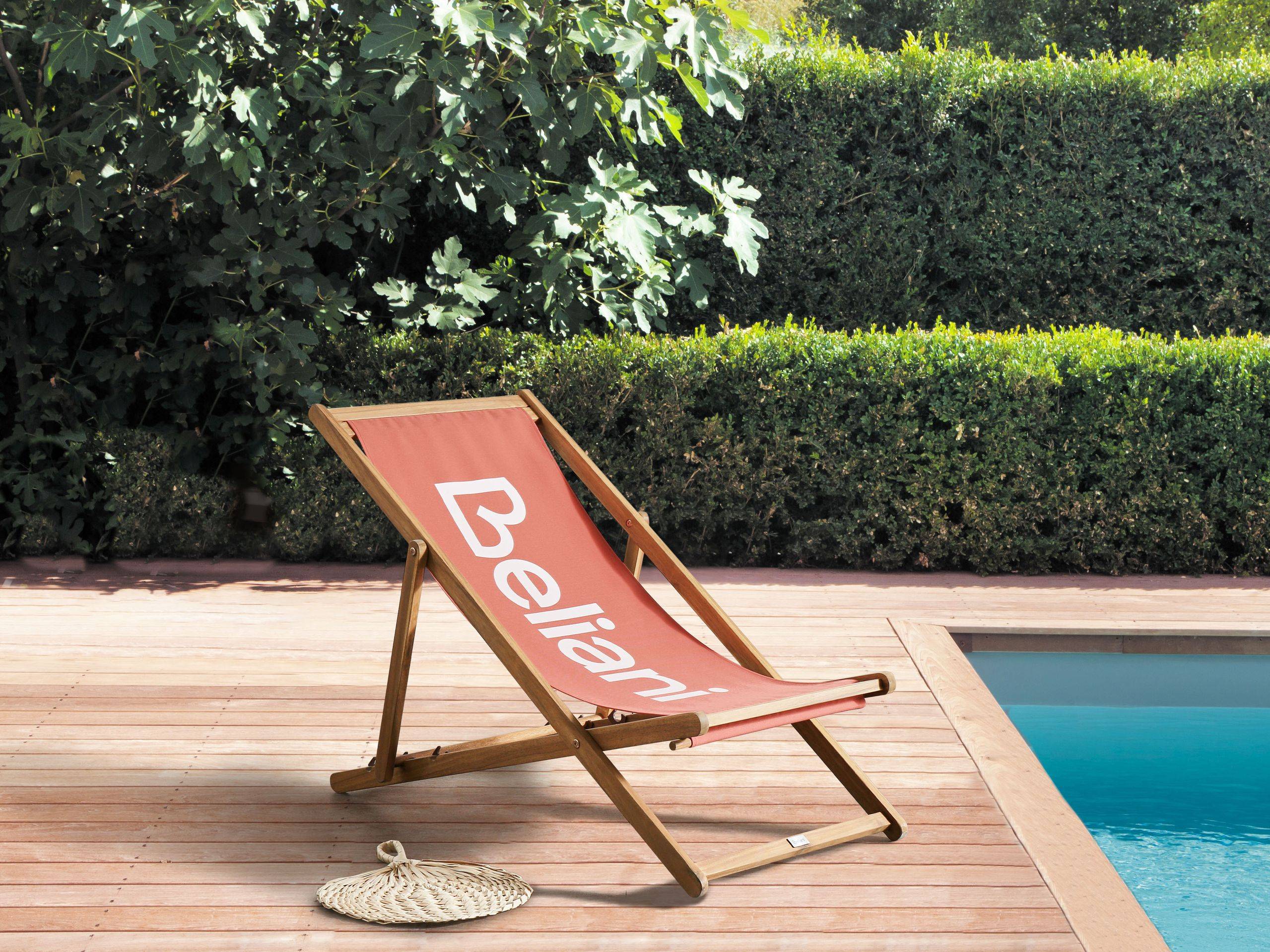 Chaise Longue Rouge et Bois d'Acacia Clair en Tissu Pliante Meuble de Jardin Inclinable - Image 2