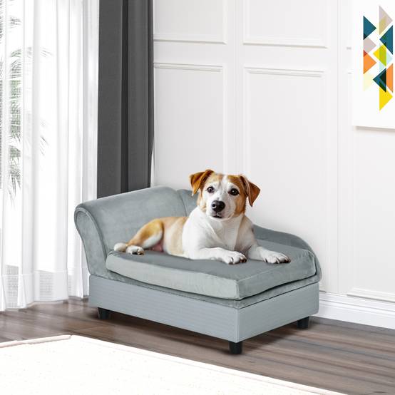 Sans Marque - Canapé Chien Chat sur Pied Coffre Rangement Style Moderne Coussin Amovible Grand Confort 76x45x43 cm gris clair - Image 4