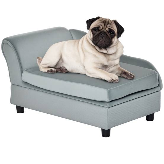 Sans Marque - Canapé Chien Chat sur Pied Coffre Rangement Style Moderne Coussin Amovible Grand Confort 76x45x43 cm gris clair - Image 1