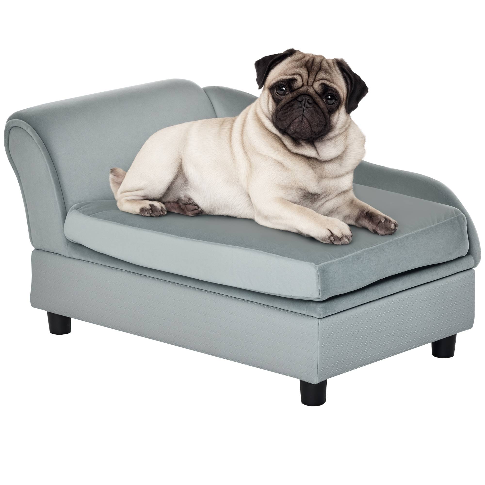 Sans Marque - Canapé Chien Chat sur Pied Coffre Rangement Style Moderne Coussin Amovible Grand Confort 76x45x43 cm gris clair - Image 1
