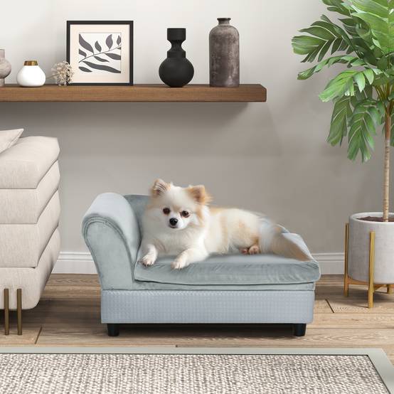 Sans Marque - Canapé Chien Chat sur Pied Coffre Rangement Style Moderne Coussin Amovible Grand Confort 76x45x43 cm gris clair - Image 3