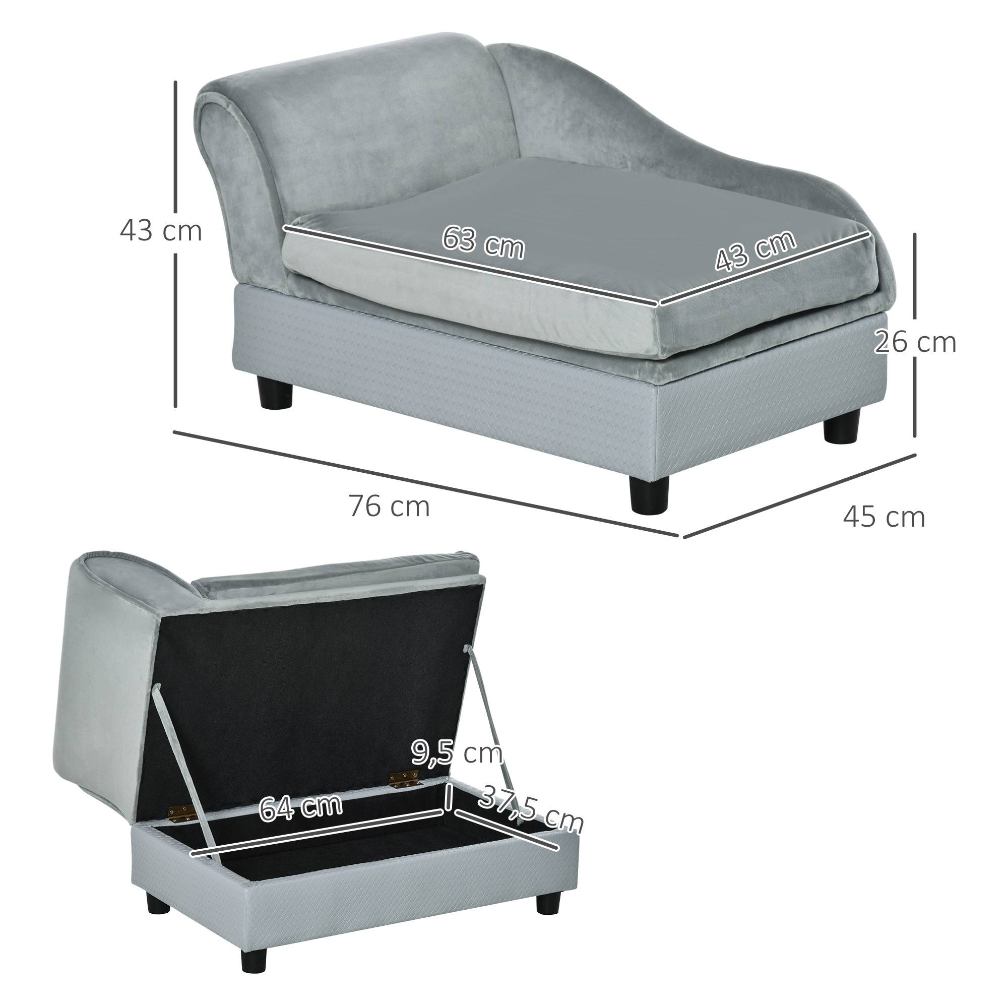 Sans Marque - Canapé Chien Chat sur Pied Coffre Rangement Style Moderne Coussin Amovible Grand Confort 76x45x43 cm gris clair - Image 5