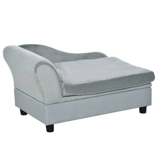 Sans Marque - Canapé Chien Chat sur Pied Coffre Rangement Style Moderne Coussin Amovible Grand Confort 76x45x43 cm gris clair - Image 2