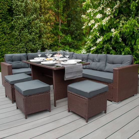 Monstershop - Salon de Jardin 9 personnes & Coffre de Rangement en Rotin – Marron - Image 2