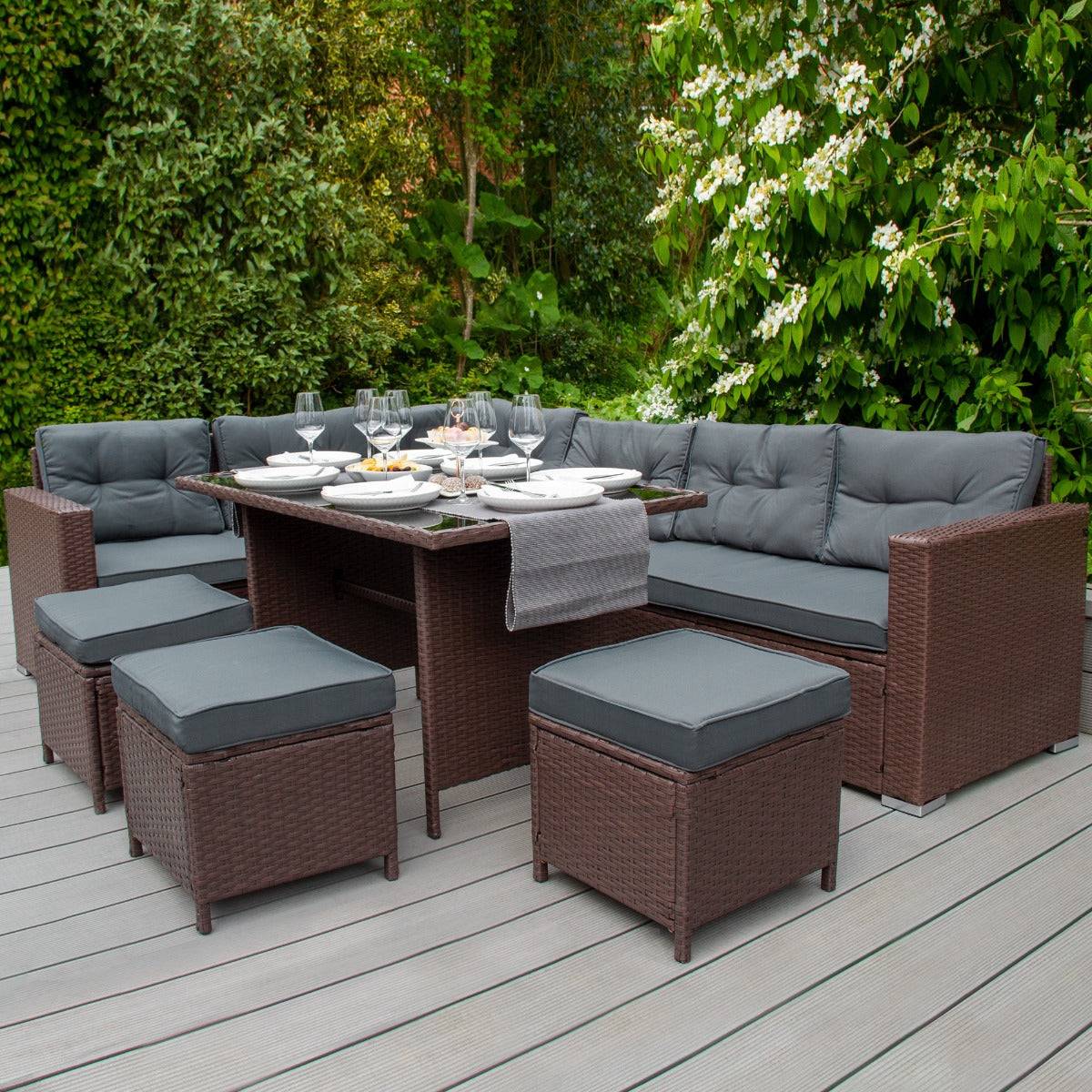 Monstershop - Salon de Jardin 9 personnes & Coffre de Rangement en Rotin – Marron - Image 2