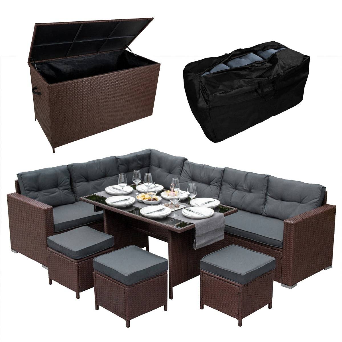 Monstershop - Salon de Jardin 9 personnes & Coffre de Rangement en Rotin – Marron - Image 1