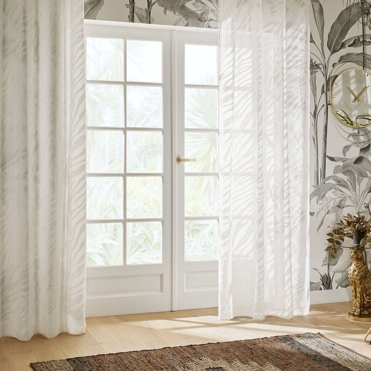 Voilage à œillets Blanc motifs jacquard 140 x 240 cm - Image 3